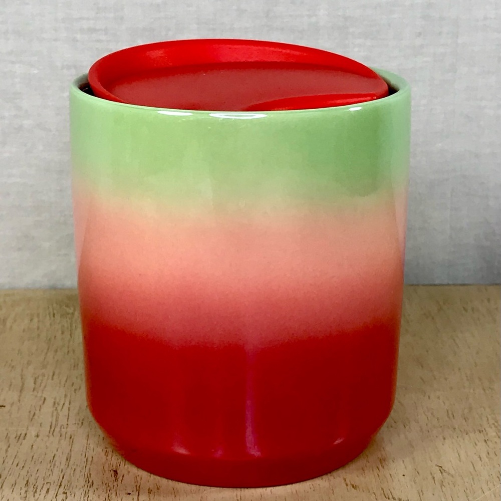 Starbucks 2020 Pearl Ombre Red Pink Green Ceramic Tumbler 8 oz with Lid